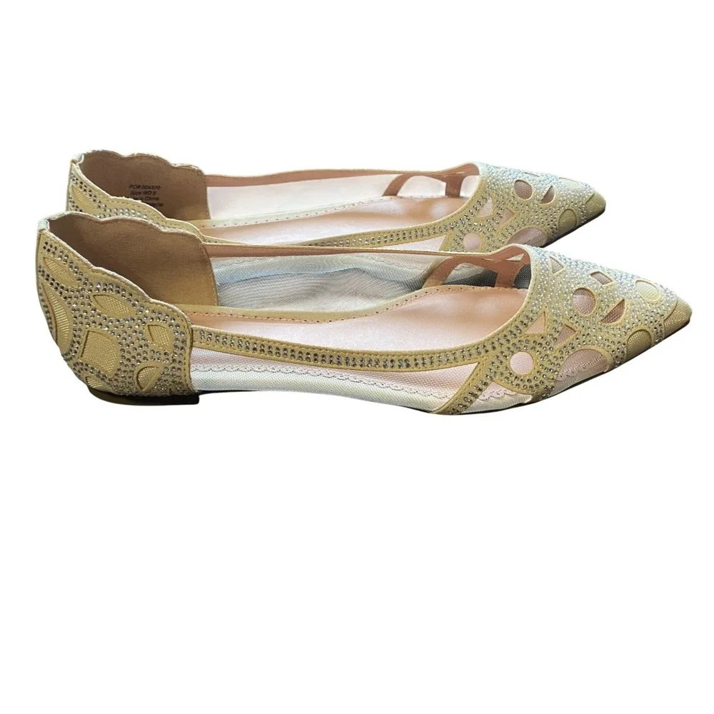 Journee Collection Champagne Rhinestone Mesh Pointed Toe Flats Womens 9 WD 9